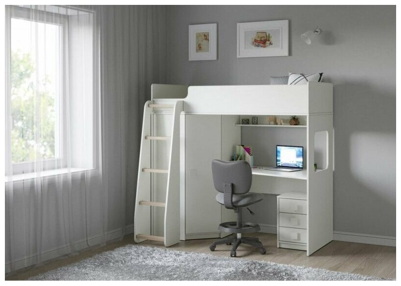 фото Кровать чердак Легенда B603.2 с тумбой белый 175х80