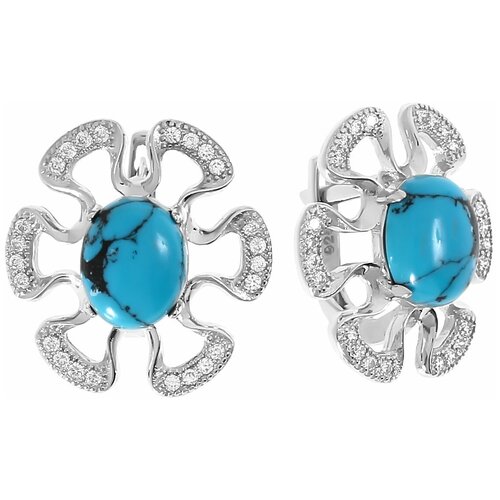 Серьги Balex, серебро, 925 проба, родирование, фианит, бирюза, бирюзовый