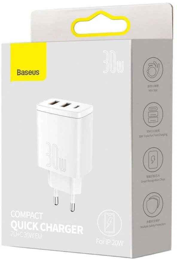 Сетевое зарядное устройство Baseus Super Si Quick Charger 2USB/1C 30W EU CCXJ-E02 белое