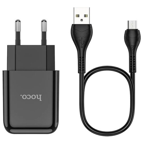 Сетевое зарядное устройство Hoco N2, USB - 2.1 А, кабель Type-C 1 м, черный зарядное устройство hoco c72a 1usb 5v 2 1a micro usb white