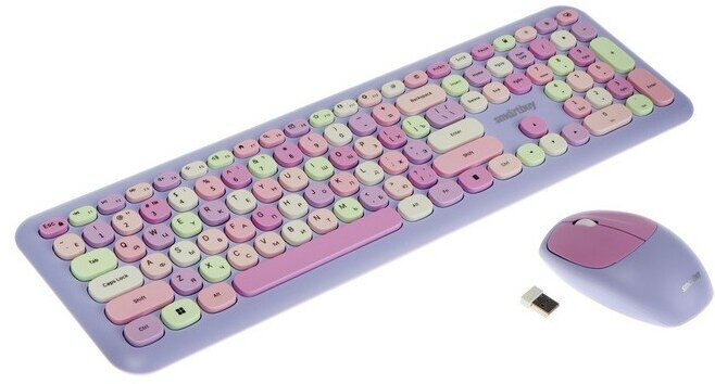 Smartbuy Комплект клавиатура и мышь Smartbuy SBC-666395AG-V, беспровод, мембран,1000 dpi, USB, фиолетовый
