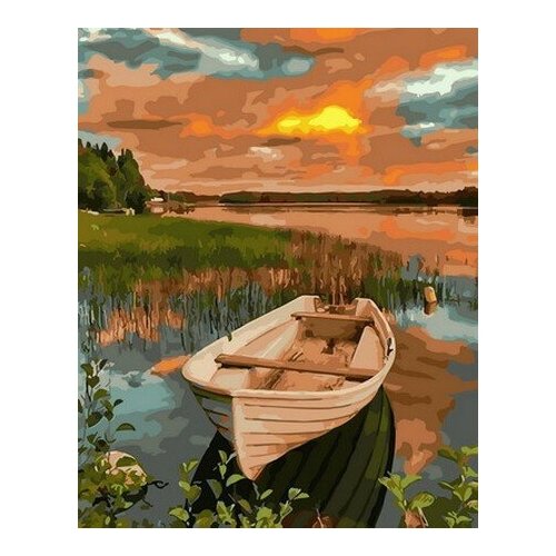 фото Картина по номерам лодка на закате, 40x50 см. цветной