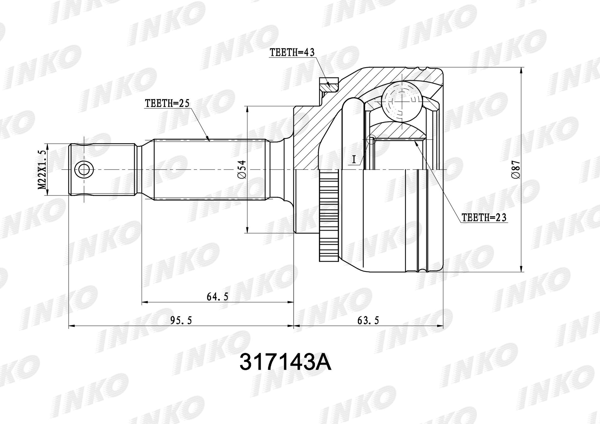 ШРУС внешний 25 23 ABS 43 перед INKO 317143A