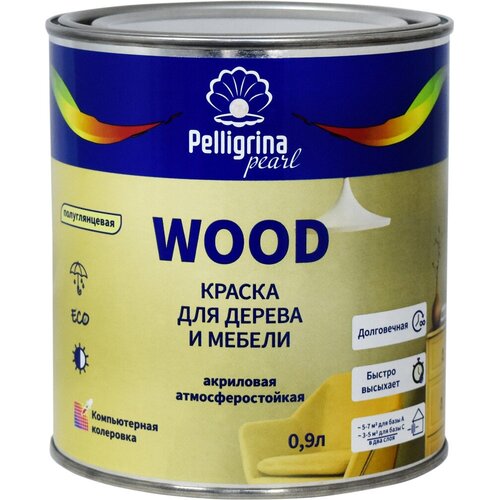 Краска для дерева и мебели Pelligrina Pearl Wood, акриловая, база A, белая, 0,9 л