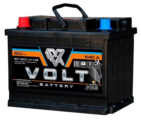 Автомобильный аккумулятор VOLT PROFESSIONAL 6СТ-60.1 прямая полярность ёмкость 60 Ач