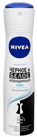 Nivea Дезодорант-спрей "Pure", Черное и Белое, Невидимый, 150 мл