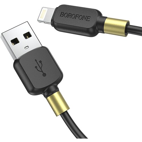 Кабель USB - 8 pin Borofone BX59 Defender, 1.0м, 2.4A, цвет: чёрный, золотая вставка