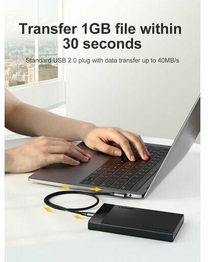 Кабель Ugreen US255 USB Type-C to Angled USB Type-C 60W (3 метра) чёрный (80714) — фото 5