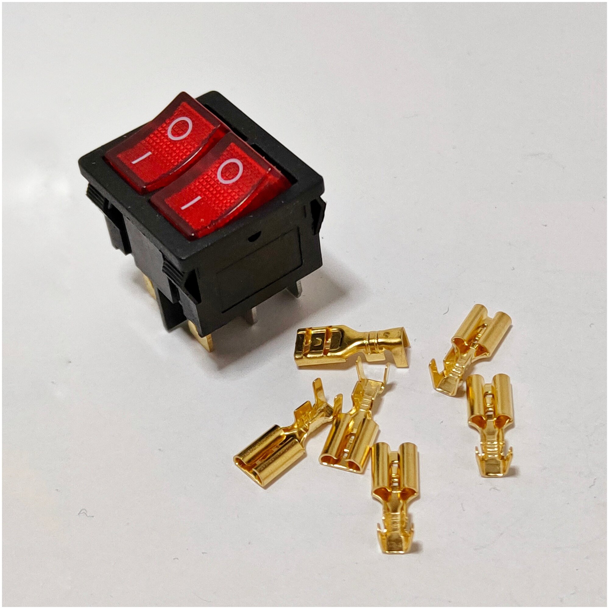 Выключатель клавишный мини двойной подсветка 250V 16А (6с) ON-OFF красный + 6 клемм - фотография № 2