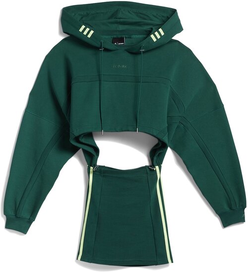 Платье-толстовка adidas, хлопок, в спортивном стиле, прилегающее, мини, пояс на резинке, капюшон, размер 48, зеленый