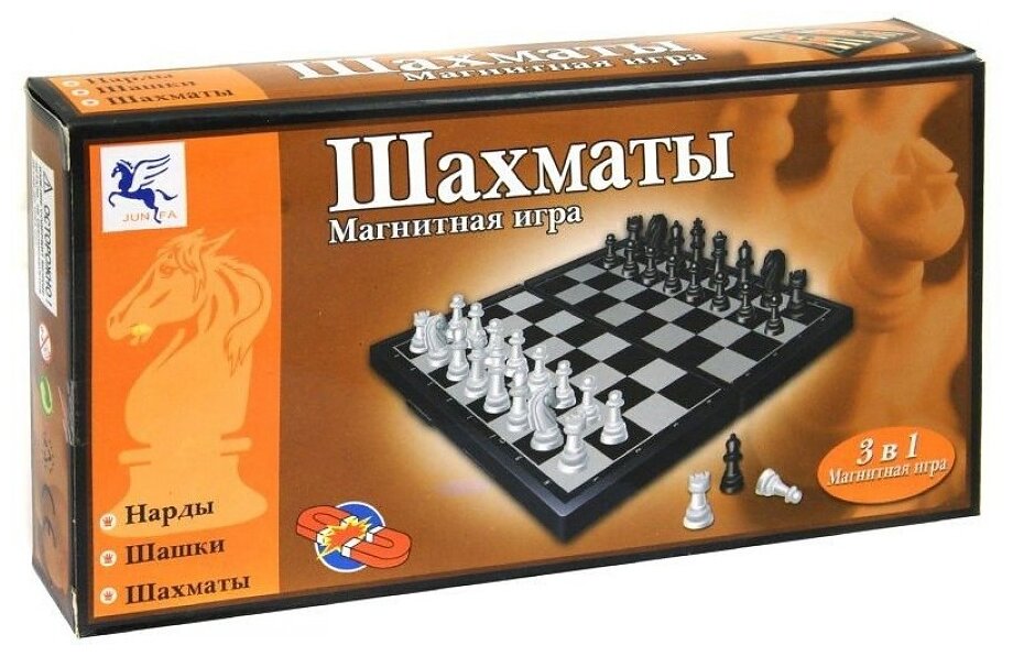 Настольная игра Junfa 8188-2 Шахматы, шашки, нарды, 24,6х12,7х3,5см