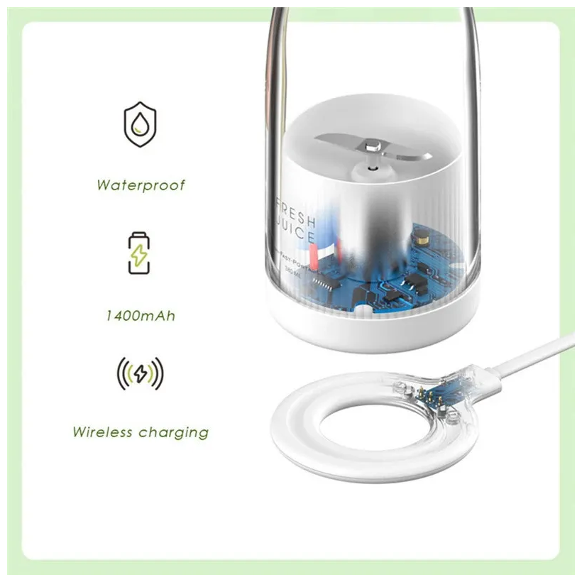 Блендер портативный FRESH JUICE с беспроводной зарядкой USB (Белый) - фотография № 5
