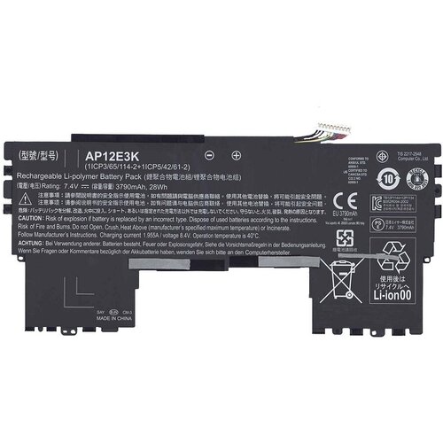 Аккумуляторная батарея для ноутбука Acer Aspire S7-191 7.4V 3790mAh 28Wh AP12E3K laptop dc power jack in cable harness for acer aspire s7 s7 191 50 4wd07 001