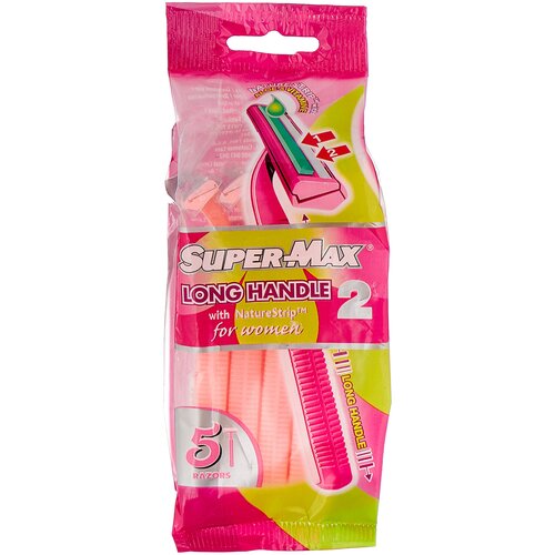 Super Max бритвенный станок Long Handle 2 for Women, 5 шт.