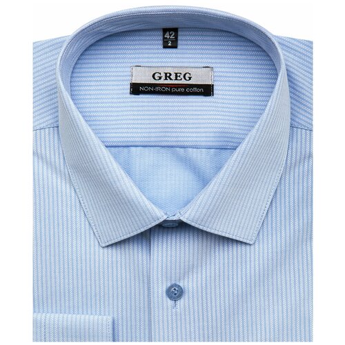 фото Рубашка мужская длинный рукав greg 211/231/0014/z, полуприталенный силуэт / regular fit, цвет голубой, рост 164-172, размер ворота 40