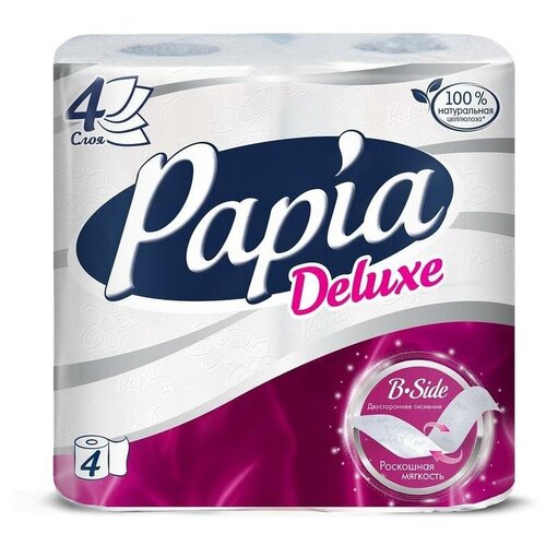 Купить Бумага туалетная Papia Deluxe 4-х слойная, 4 шт. (Универсальный), Лами, белый, первичная целлюлоза, Туалетная бумага и полотенца
