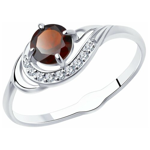 Кольцо Diamant, серебро, 925 проба, родирование, гранат, размер 18, белый кольцо из серебра с гранатом и фианитами 92011546 18