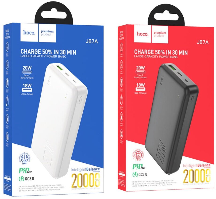 Power bank HOCO (6931474761040) J87A 20000mAh - белый