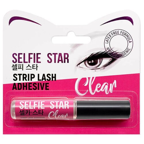 Selfie Star Strip Lash Adhesive Clear, бесцветный клей для накладных ресниц пучков прозрачный с кисточкой