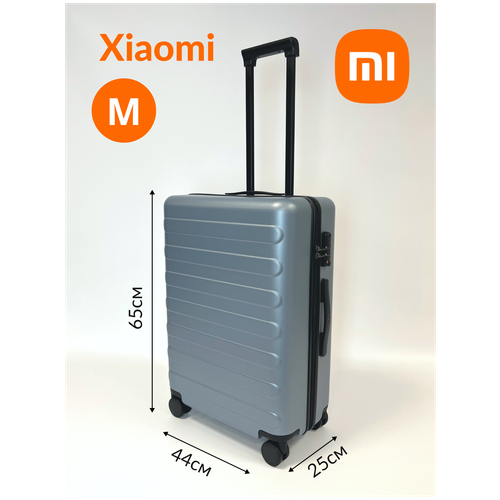 Чемодан-самокат Xiaomi, алюминий, поликарбонат, пластик, ABS-пластик, водонепроницаемый, опорные ножки на боковой стенке, жесткое дно, усиленные углы, износостойкий, рифленая поверхность, ребра жесткости, 66 л, размер M+, голубой