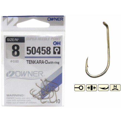 крючок owner tenkara straight w eye 50457 50 г 10 шт 08 Крючок рыболовный OWNER TENKARA DOWN w/EYE №12 BR (уп.11шт)