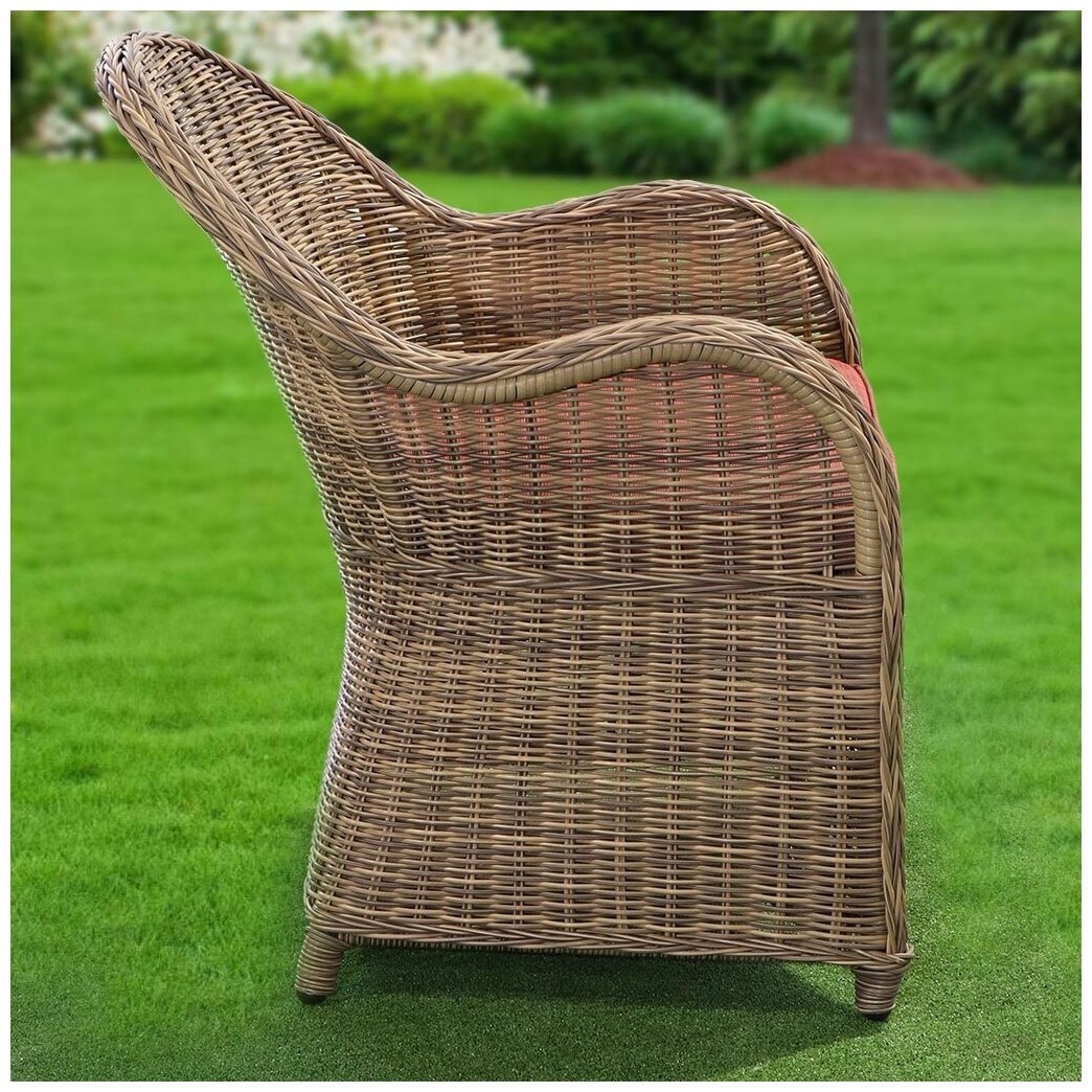 Мебель садовая Green Days, Милтон, бежевая, стол, 122х122х75 см, 4 кресла, подушка красная - фотография № 11