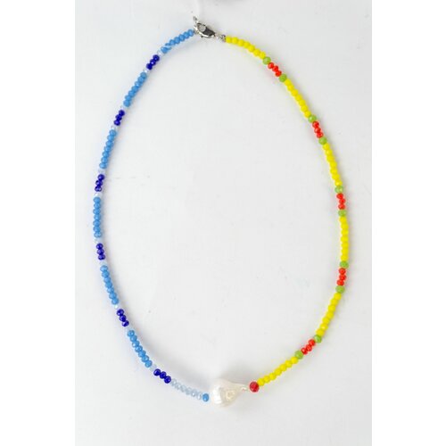 Чокер ожерелье для женщин Carolon из бисера и жемчуга / Дизайнерское украшение на шею / Колье из жемчуга и бисера 35 см
