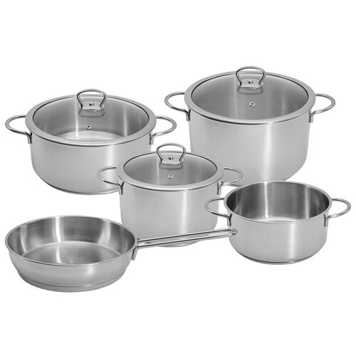 Набор посуды из 8 предметов Metalac Кулинария кастрюли, сотейник, сковорода, крышки, нержавеющая сталь, стекло