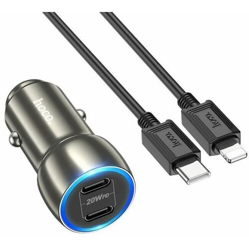 Автомобильное зарядное устройство USB-C Hoco Z48 (40W/QC3.0/PD/2 порта/кабель USB-C-Lightning) <серый> дополнительный кронштейн для devirail™ белый 20вт 40вт 60вт 12 см арт 98805203