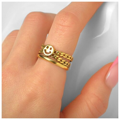 фото Кольцо queen fair, бижутерный сплав, латунь, серебрение, безразмерное, золотистый