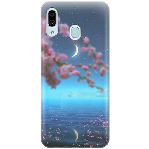 фото Ультратонкий силиконовый чехол-накладка для samsung galaxy a40 с принтом "месяц и сакура" gosso