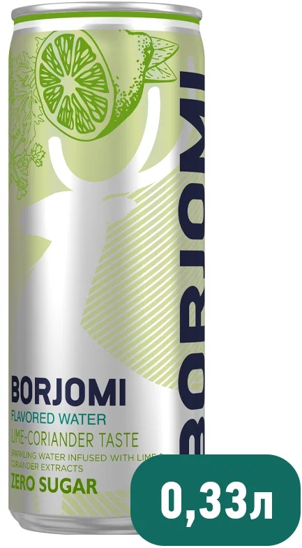 Напиток газированный Borjomi Flavored Water Лайм-Кориандр без сахара, ж/б 0.33 л - фотография № 1