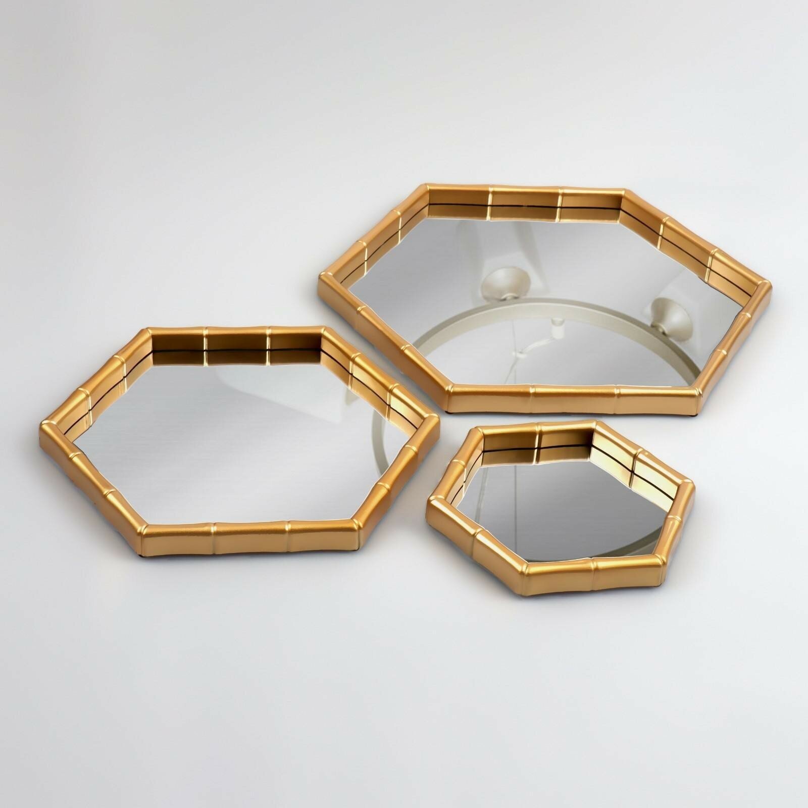 Набор настенных зеркал «Бамбук», зеркальная поверхность 22,7 × 20/15 × 13,2 см, цвет золотистый - фотография № 4