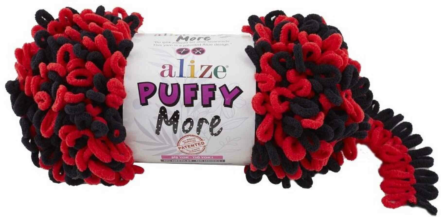 Пряжа Alize Puffy More красный-черный (6273), 100%микрополиэстер, 11.5м, 150г, 5шт