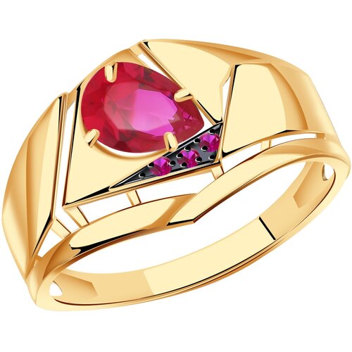 Кольцо Diamant online, золото, 585 проба, фианит, корунд, размер 18.5, красный