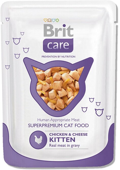 Влажный корм для котят Brit Care, курица и сыр, упаковка 24 шт х 80 г