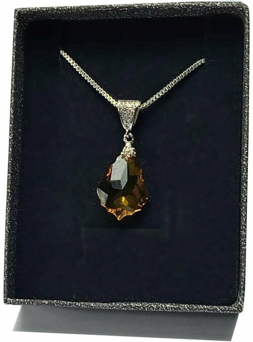 Колье AV Jewelry серебряное с кристаллом желтый опал в подарочной коробочке ручная работа ювелирная бижутерия, кристаллы Swarovski, длина 40 см, серебряный, оранжевый