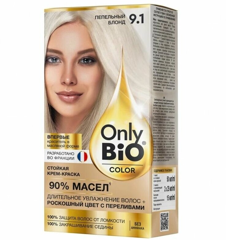 Крем-краска для волос Фитокосметик Only Bio Color, тон 9.1 Пепельный блонд, 115 мл