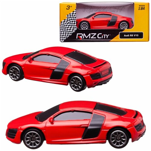 Машинка металлическая Uni-Fortune RMZ City 1:64 Audi R8 V10, без механизмов, (красный) машина металлическая rmz city 1 64 audi r8 coupe 2019 без механизмов красный матовый цвет 344038sm e