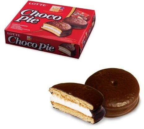 Печенье LOTTE "Choco Pie" ("Чоко Пай"), прослоенное, глазированное, в картонной упаковке, 336 г (12 штук х 28 г)