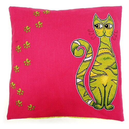 фото Набор для вышивания коте зеленый (может использоваться для создания подушки) марья искусница