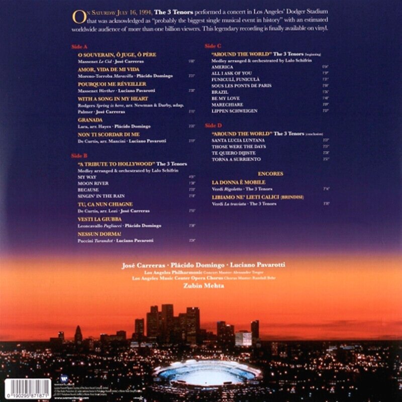 The Three Tenors in Concert 1994 Виниловая пластинка Warner Music - фото №4