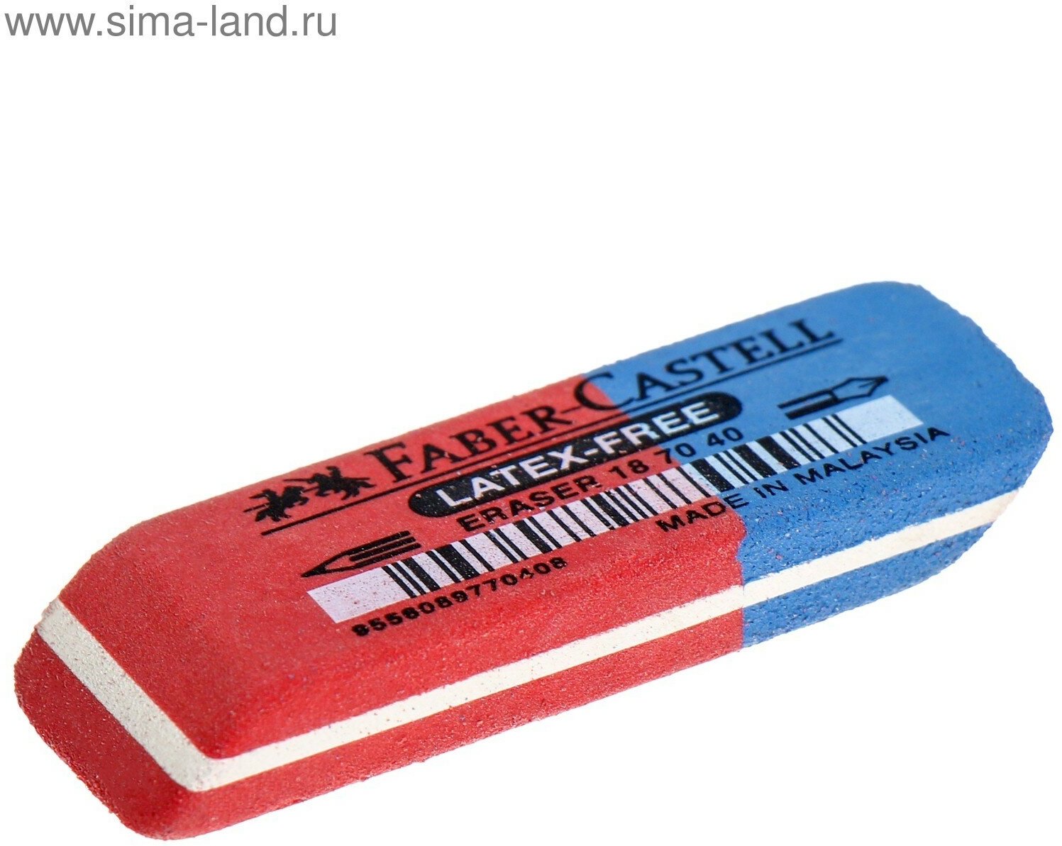 Ластик каучук 7070, 50 х 18 х 8, двухсторонний для карандашей и чернил, красно-синий