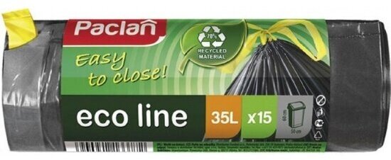Мешки для мусора с завязками Paclan (35л/15 шт) ECO LINE, , (ПВД)