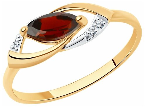 Кольцо Diamant, красное золото, 585 проба, фианит, гранат, размер 17