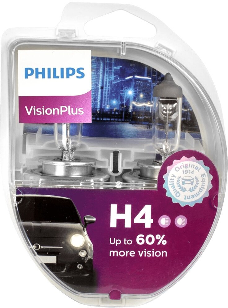 Лампа 12V H4 60/55W +60% PHILIPS VISIONPLUS 2шт