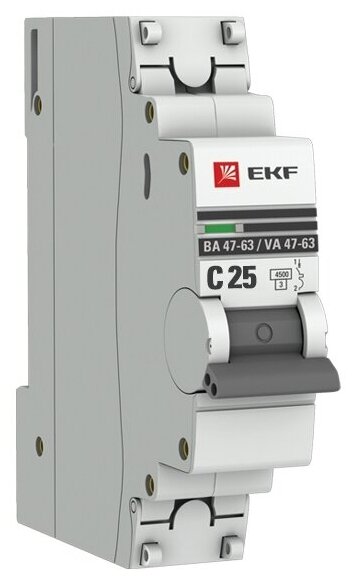 Выключатель автоматический 1P 25А (C) 4,5kA ВА 47-63 EKF PROxima mcb4763-1-25C-pro