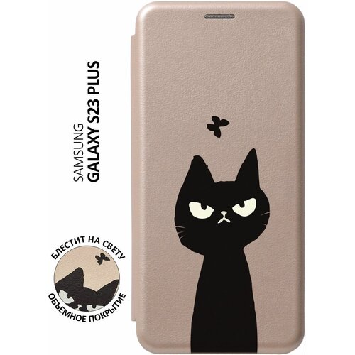 Чехол-книжка на Samsung Galaxy S23+, Самсунг С23 Плюс с 3D принтом Disgruntled Cat золотой чехол книжка на samsung galaxy s23 самсунг с23 плюс с 3d принтом swan swim ring золотой