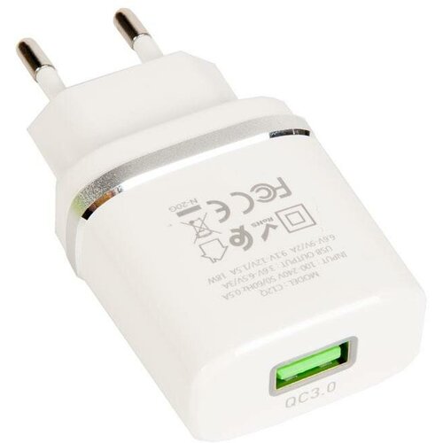 Зарядное устройство HOCO c12Q Smart QC3.0, один порт USB, 5V, 3.0A, white беспроводная зарядка fast charge 3 в 1 чёрная