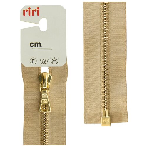 фото Молния металл, gold, разъёмная 1 замок, на атласной тесьме, 4 мм, 65 см, цвет 2213,золотисто-бежевый riri